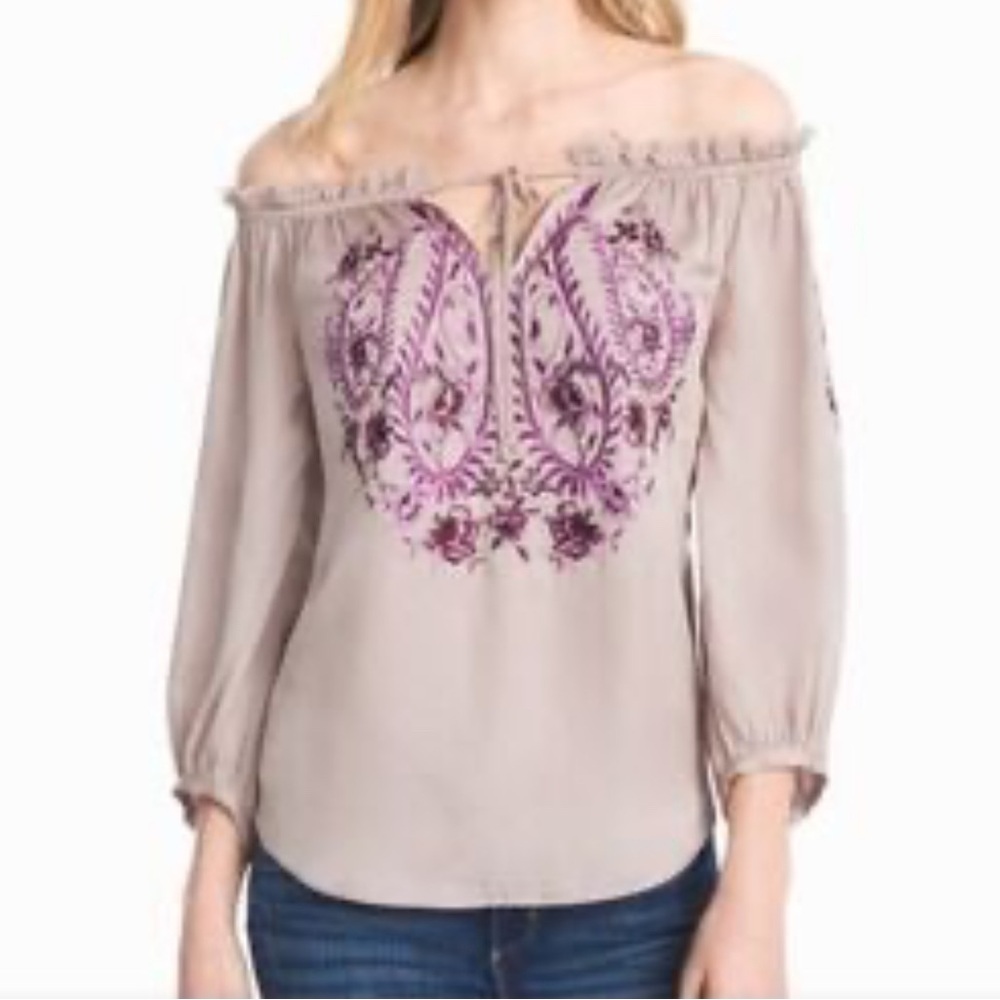 White House Black Market | Marie Embroidered Off-Shoulder Blouse | Boho Peasant